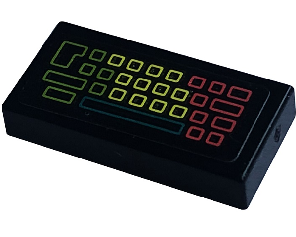 Tile 1 x 2 with Computer Keyboard Gaming with Coral, Dark Turquoise, Lime and Neon Yellow Keys Pattern (Sticker) - Set 41755