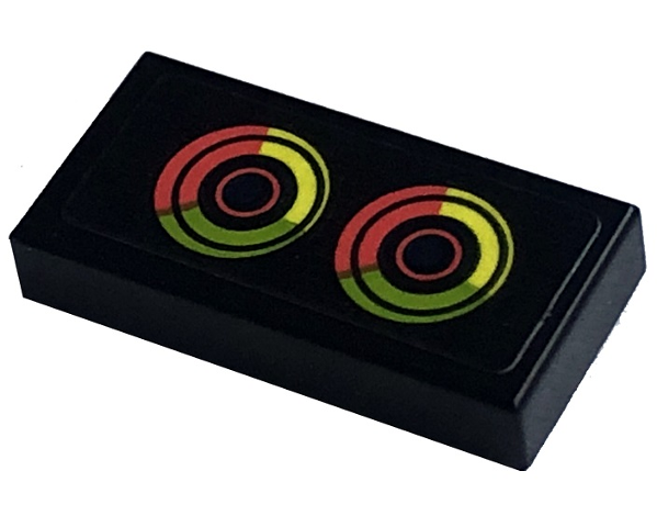 Tile 1 x 2 with Coral, Lime and Neon Yellow Circles Pattern (Sticker) - Set 41755