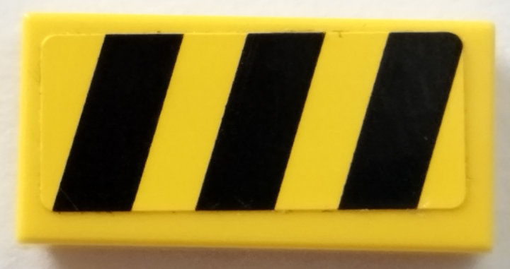 Tile 1 x 2 with Black and Yellow Danger Stripes Pattern (Sticker) - Set 70731