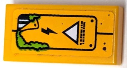 Tile 1 x 2 with Access Panel with Bright Green Moss, White Triangle, Black Electricity Symbol, Rivets, Lines and Dots Pattern (Sticker) - Set 70134