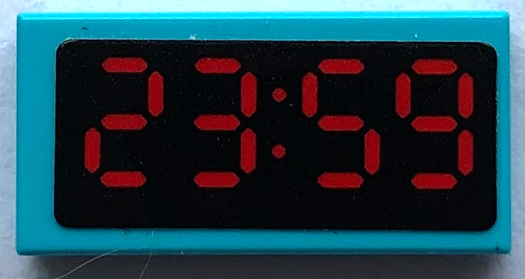 Tile 1 x 2 with Digital Clock with Red '23:59' Pattern (Sticker) - Set 80108