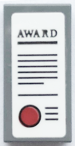 Tile 1 x 2 with 'AWARD', Black Lines and Red Circle Pattern (Sticker) - Set 21336