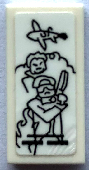 Tile 1 x 2 with Black Drawing of 2 Characters with Airplane, Clouds and Flames (Threat Level Midnight Sketch) Pattern (Sticker) - Set 21336