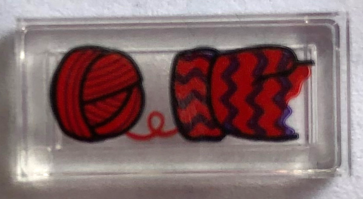 Tile 1 x 2 with Red Yarn and Knitting Pattern (Sticker) - Set 21336