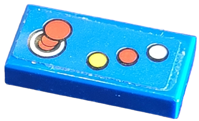 Tile 1 x 2 with Joystick and Yellow, Red and White Buttons Pattern (Sticker) - Set 41231