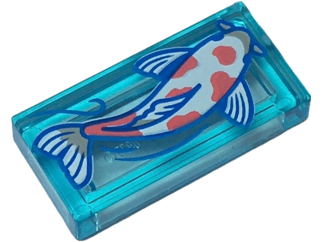 Tile 1 x 2 with White Koi Fish with Coral Spots Pattern