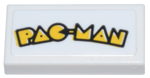 Tile 1 x 2 with Yellow 'PAC-MAN' Logo with Black Outline Pattern (Sticker) - Set 10323