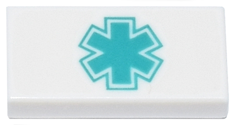 Tile 1 x 2 with Dark Turquoise EMT Star of Life Pattern