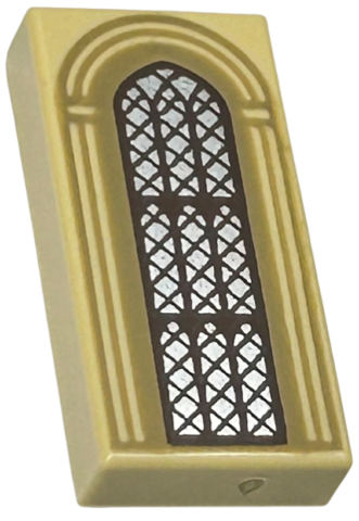 Tile 1 x 2 with Silver Arched Window with Dark Brown Lattice and Dark Tan Arches Pattern