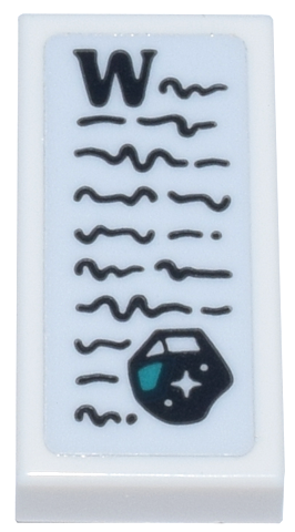 Tile 1 x 2 with Letter with Black Capital Letter W, Scribbles, and Gemstone Pattern (Sticker) - Set 43224