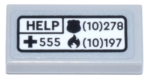 Tile 1 x 2 with White Sign with Black 'HELP' and Emergency Phone Numbers Pattern (Sticker) - Set 21347