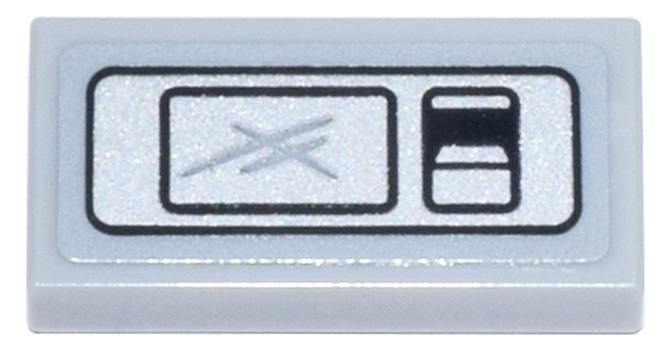 Tile 1 x 2 with Silver Panel with Black Outlined Digital Screen and Coin Slot Pattern (Sticker) - Set 21347