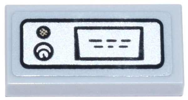 Tile 1 x 2 with Silver Panel with Black Keyholes and Coin Return Flap Pattern (Sticker) - Set 21347