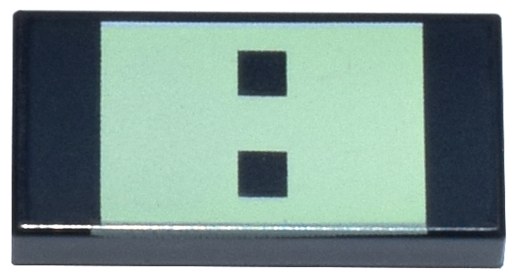 Tile 1 x 2 with Yellowish Green Rectangle with 2 Squares Pattern