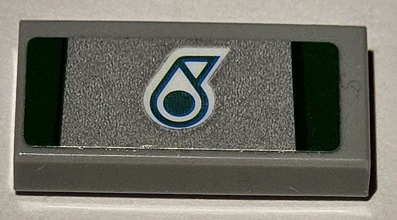 Tile 1 x 2 with Dark Turquoise and White Petronas Logo and Green Stripes on Silver Background Pattern (Sticker) - Set 75883