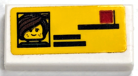 Tile 1 x 2 with Driver's License with Photo of Minifigure Head, Black Lines and Red Square on Yellow Background Pattern (Sticker) - Set 40347