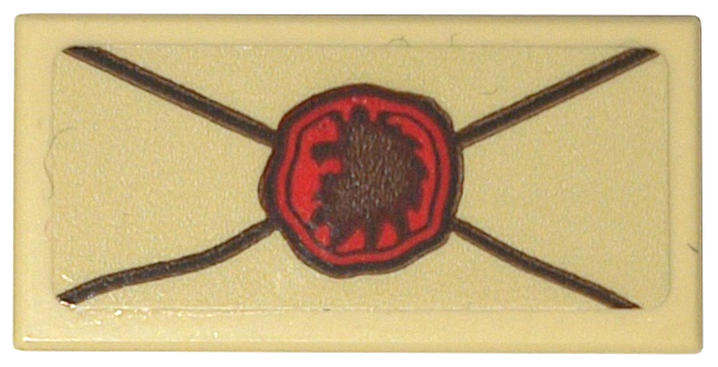 Tile 1 x 2 with Envelope with Red Wax Seal with Lion Imprint Pattern (Sticker) - Set 10332