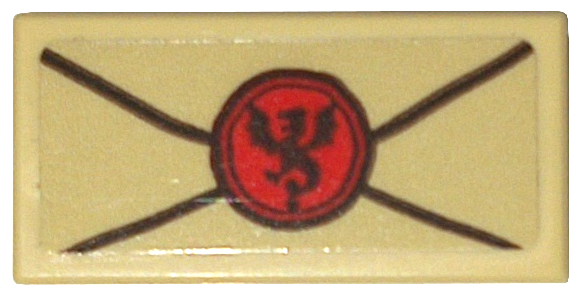 Tile 1 x 2 with Envelope with Red Wax Seal with Dragon Imprint Pattern (Sticker) - Set 10332