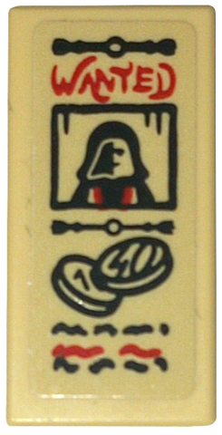 Tile 1 x 2 with Red 'WANTED' Poster and Black Photo and Coins Pattern (Sticker) - Set 10332