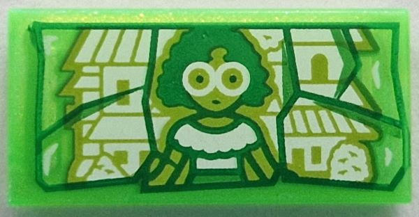Tile 1 x 2 with Green and Bright Green Cracks, Lime and White Mirabel Madrigal Mini Doll and Casa Madrigal House Bottom Half Pattern