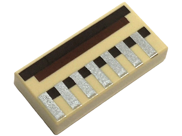 Tile 1 x 2 with Pixelated Dark Brown and Reddish Brown Lines and Squares and Silver Grille Pattern (Minecraft Loom)