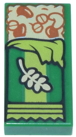 Tile 1 x 2 with Tan Granola Bar with Reddish Brown Grains and Seeds and Lime Wrapping Pattern