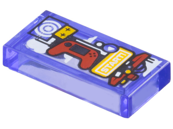 Tile 1 x 2 with Game System Tower with Red Controller, White Target and 'START!' Pattern