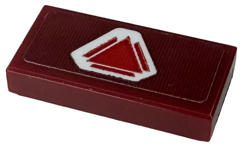 Tile 1 x 2 with Red Triangle and Lines on White Hexagon Pattern (Sticker) - Set 75275