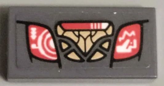 Tile 1 x 2 with Control Panel with Gold Buttons, White Radar and Triangles on Coral Screen Pattern (Sticker) - Set 76237