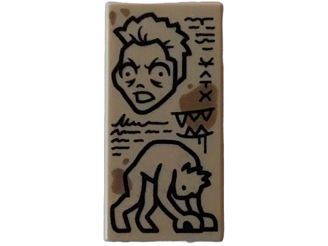 Tile 1 x 2 with Black Scribbles and Sketches of Monster Hyde and Dark Tan Stains Pattern