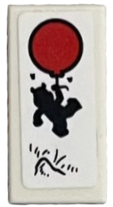 Tile 1 x 2 with Black Winnie the Pooh Silhouette, Bees and Red Balloon Pattern (Sticker) - Set 21326