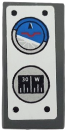 Tile 1 x 2 with Aircraft Controls, Horizon Indicator, '30 W' Compass and Rivets on White Background Pattern (Sticker) - Set 8863