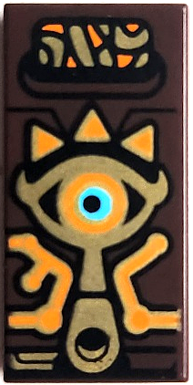 Tile 1 x 2 with Tablet with Gold, Orange and Medium Azure Eye, Teardrop and Shapes (Crest of the Sheikah) Pattern (The Legend of Zelda Sheikah Slate)