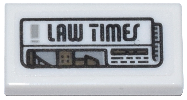 Tile 1 x 2 with Folded Newspaper with Black 'LAW TIMES', Dark Tan Skyline and Headline Pattern (Sticker) - Set 76218