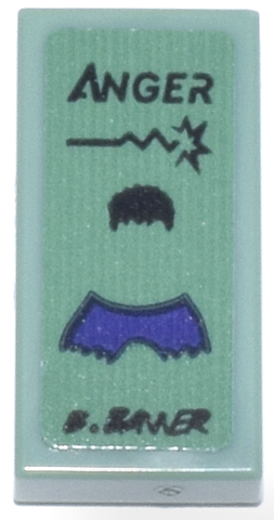 Tile 1 x 2 with Book with Black 'ANGER' 'B. BANNER' and Hulk Hair and Dark Purple Ripped Pants Pattern (Sticker) - Set 76218