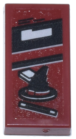 Tile 1 x 2 with Book with Black and White Banner, Witch Hat and Wand Pattern (Sticker) - Set 76218