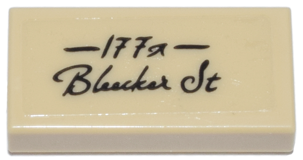 Tile 1 x 2 with Black Script '177a Bleecker St' Pattern (Sticker) - Set 76218