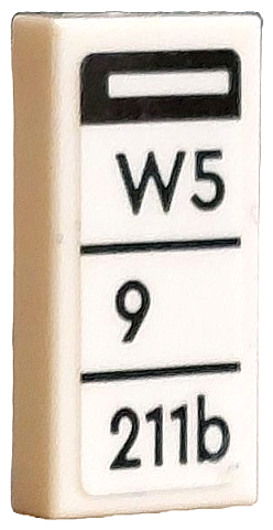 Tile 1 x 2 with Bus Stop Sign with Black 'W5', Number 9 and '211b' Pattern (Sticker) - Set 910034