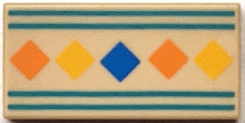 Tile 1 x 2 with Orange, Yellow and Blue Squares, Dark Turquoise Border Lines Pattern