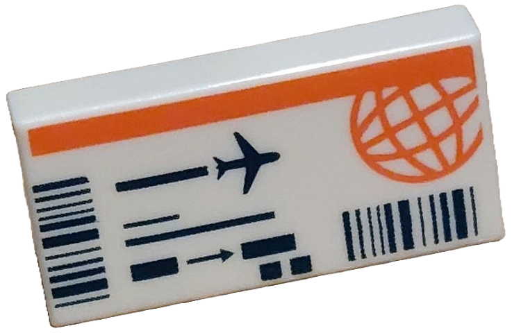 Tile 1 x 2 with Airline Ticket with Coral Wire Frame Globe and Stripe, Black Barcodes, Lines, Arrow and Airplane Pattern