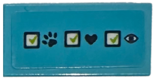 Tile 1 x 2 with Lime and White Checkboxes, Dark Blue Paw Print, Heart and Eye Pattern (Sticker) - Set 41446