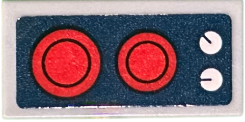 Tile 1 x 2 with Red Stovetop Burners and White Knobs on Dark Blue Background Pattern (Sticker) - Set 41735