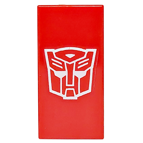 Tile 1 x 2 with White Robot Mask Transformers Autobot Symbol Pattern (BrickHeadz Optimus Prime Vehicle Side Panel)