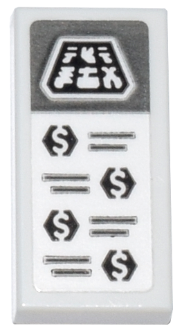 Tile 1 x 2 with Store Price Sign with Black Ninjago Logogram 'NINPLA', Dollar Signs and Dark Bluish Gray Text Lines Pattern (Sticker) - Set 71837