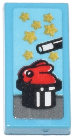 Tile 1 x 2 with Red DUPLO Bunny / Rabbit in Black and White Top Hat, Magic Wand, Gold Stars Pattern (Sticker) - Set 71837