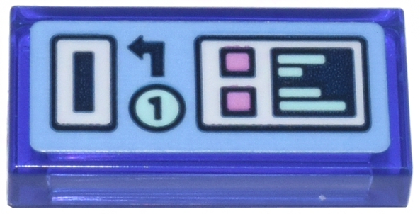 Tile 1 x 2 with Bright Light Blue Laundromat Wash Panel with Coin Slot, Number 1, White Rectangles, Bright Pink Square Buttons Pattern (Sticker) - Set 42670