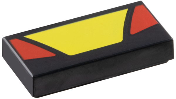 Tile 1 x 2 with Yellow Trapezoid in Center and Red Triangular Panels on Sides Pattern