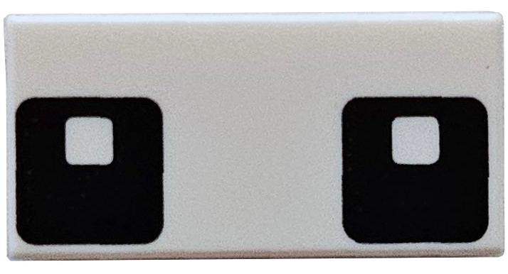Tile 1 x 2 with 2 Small Squares on Black Large Squares with Rounded Corners Pattern (Minecraft Chicken Eyes)