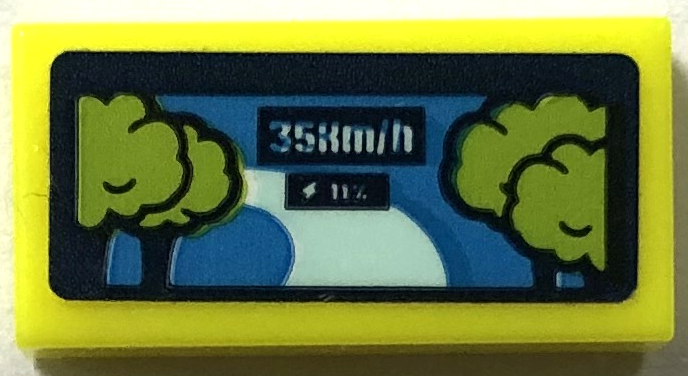 Tile 1 x 2 with Display Screen with Trees, Path and '35km/h' Pattern (Sticker) - Set 41744