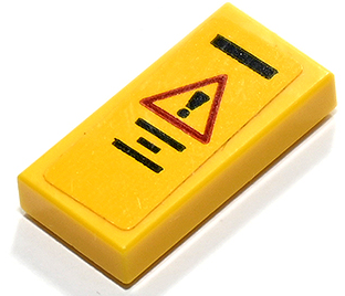 Tile 1 x 2 with Black Lines and Exclamation Mark in Red Danger Triangle Pattern (Sticker) - Set 41731